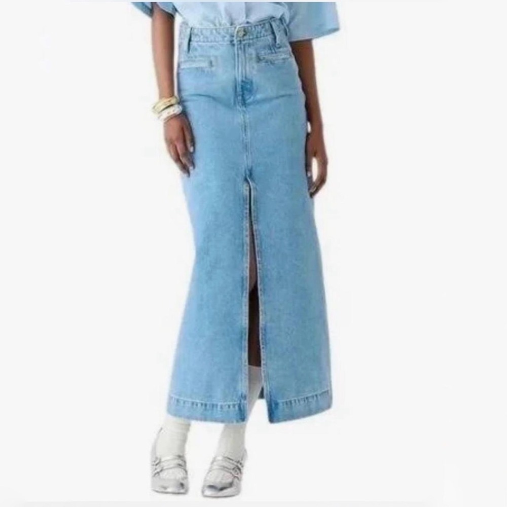 J. Crew Medium Indigo Denim Maxi Skirt with Front Slit Size 29